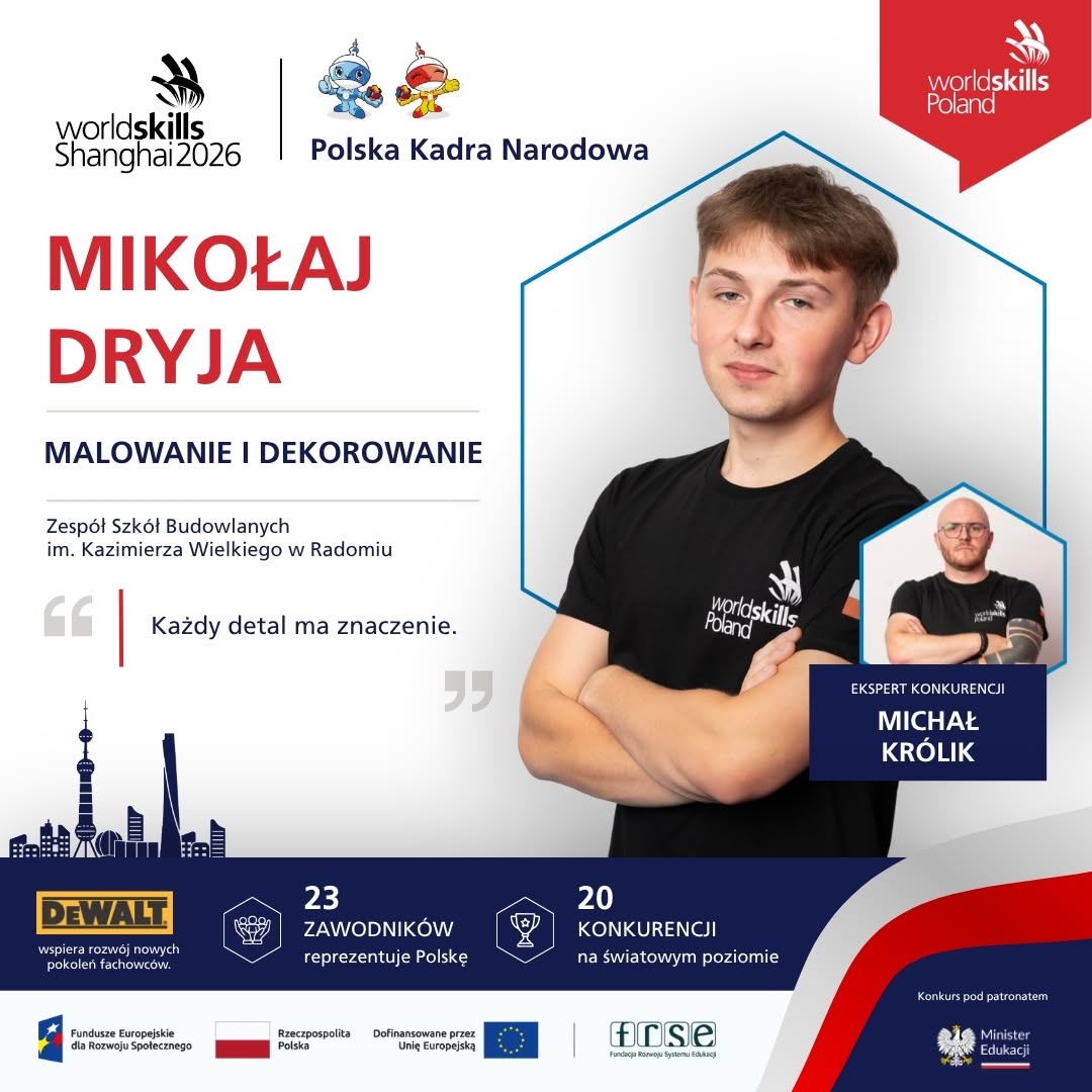Mikołaj Dryja reprezentuje Polskę na WorldSkills Shanghai 2026